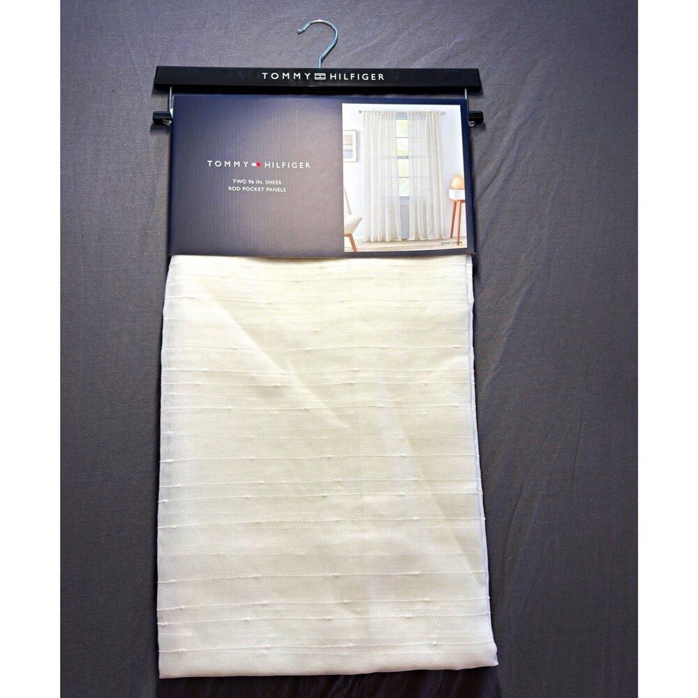 Tommy Hilfiger Emmet Stripe Sheer Rod Pocket Curtain 2 Panels 50"x96" White